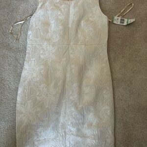 Albert Nipon Cream Floral Midi Dress